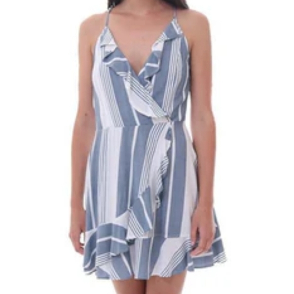 Vintage Havana Dresses & Skirts - VINTAGE HAVANNA Striped Faux Wrap Blue White Dress Size Small